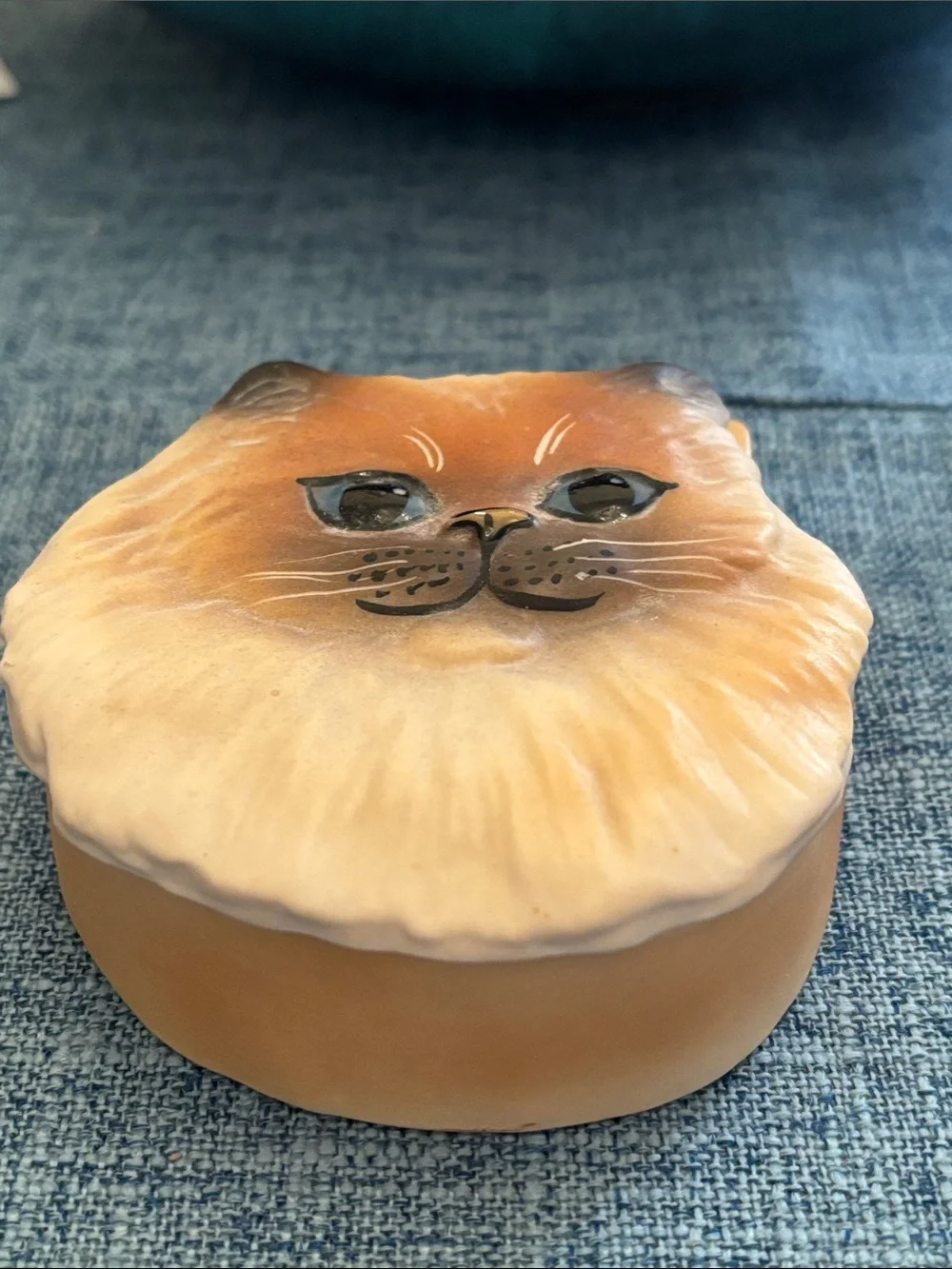 ⚫️Vintage Carol Halmy Signed Porcelain Himalayan Persian Cat Trinket Jewelry Box